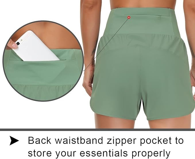 High Waist Running Shorts With Liner & Pockets - Black Logo